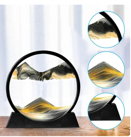 Pack of 3, 3D Animated Sand Painting Image Round Glass Deep Sea Sandbox Hourglass Office Home Decoration Gift: Flowing Painting Quicksand Craft