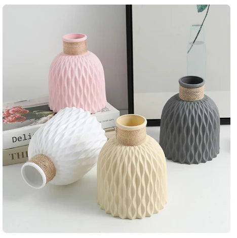 Pack of 20, Nordic Style Home Decoration: Modern Flower Vase Imitation Ceramic Flower Pot Decoration with Plastic Vase Flower Arrangement