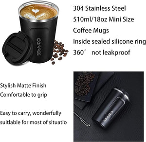 Insulated Coffee Mug with Lid, 18oz Vacuum Stainless Steel Tea Tumbler Cup, Durable Double Wall Leak-Proof Reusable Coffee Cup Thermos Mug for Travel Office School Party Camping