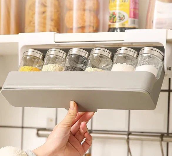 Pack of 5 Self-adhesive Wall-mounted Under-Shelf Seasoning Bottle Storage Rack for Kitchen Spices and Kitchen Storage