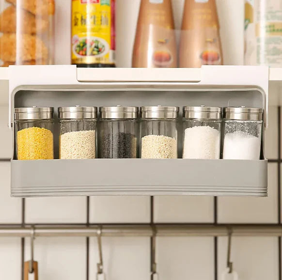 Pack of 5 Self-adhesive Wall-mounted Under-Shelf Seasoning Bottle Storage Rack for Kitchen Spices and Kitchen Storage