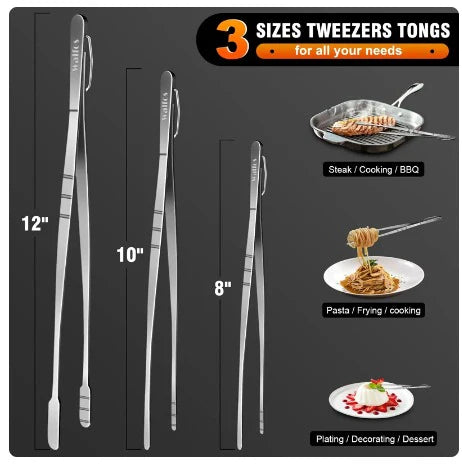 Pack of 30 stainless steel tweezer barbecue tongs from Walfos for cooking, roasting, and picking up small items BBQ Spaghetti Kitchen Dessert