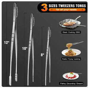 Pack of 30 stainless steel tweezer barbecue tongs from Walfos for cooking, roasting, and picking up small items BBQ Spaghetti Kitchen Dessert