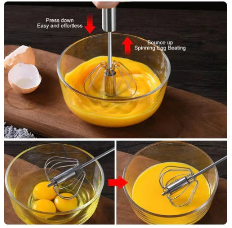 Pack of 20 Automatic Press Type Rotary Egg Beater with Stainless Steel Whisk and Self-Turning Egg Stirrer for Kitchen Accessories