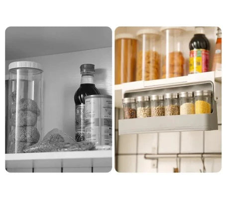 Pack of 5 Self-adhesive Wall-mounted Under-Shelf Seasoning Bottle Storage Rack for Kitchen Spices and Kitchen Storage