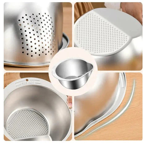 Pack of 10 Bowl with Stainless Steel Rice Strainer Bowl for washing rice Kitchen Tools: Rice Sieve Colander, Fruit and Vegetable Strainer