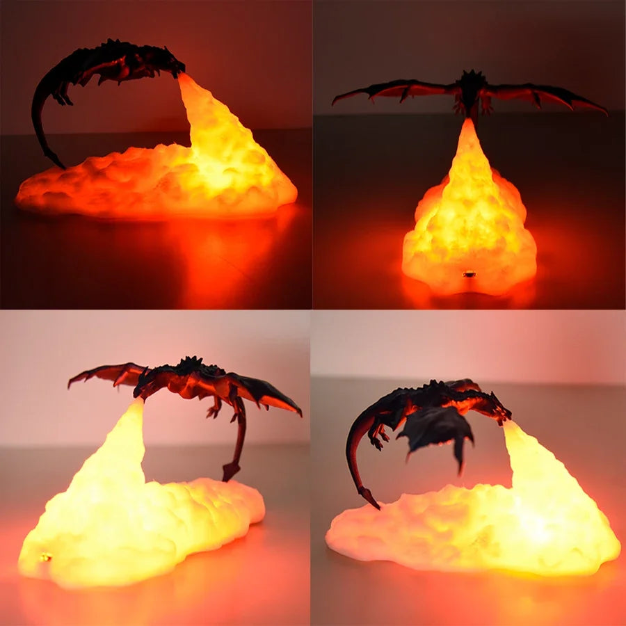 Fire Dragon Lamp Light, 3D Printed Night Light LED Moon Light Gift for Boys and Girls Bedroom Kids Room with USB Rechargeable (Fire Dragon)